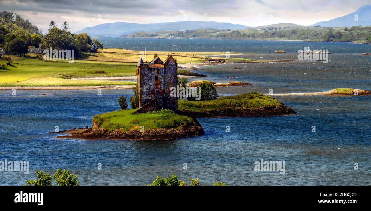 Castle Stalker, Loch Linnhe, Port Appin, altopiani, Argyll and Bute, Scozia Foto Stock