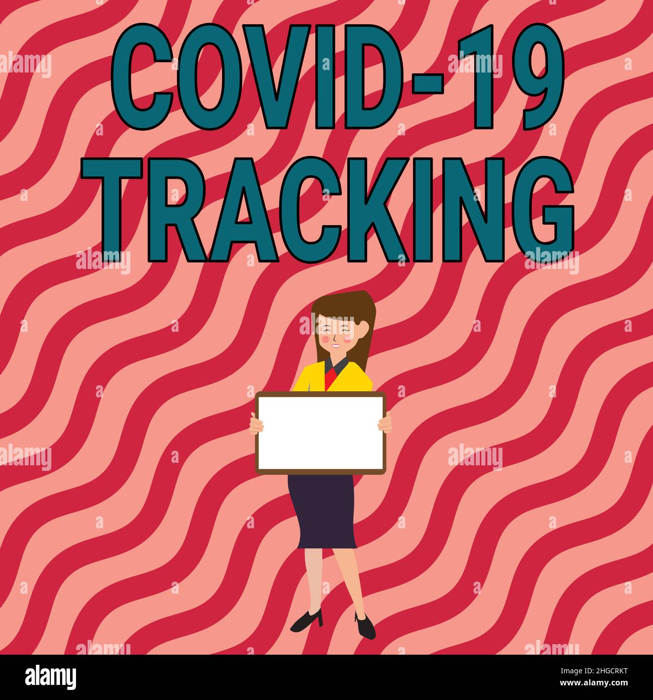 Ispirazione che mostra il segno Covid 19 Tracking. Concetto di Internet che distingue il processo delle persone possibili infettate bella Signora in piedi Foto Stock