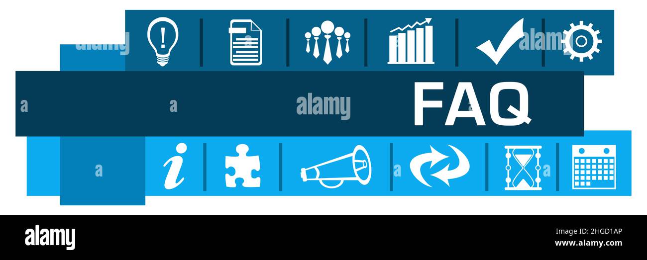 FAQ - Domande frequenti linee blu simboli aziendali orizzontali Foto Stock