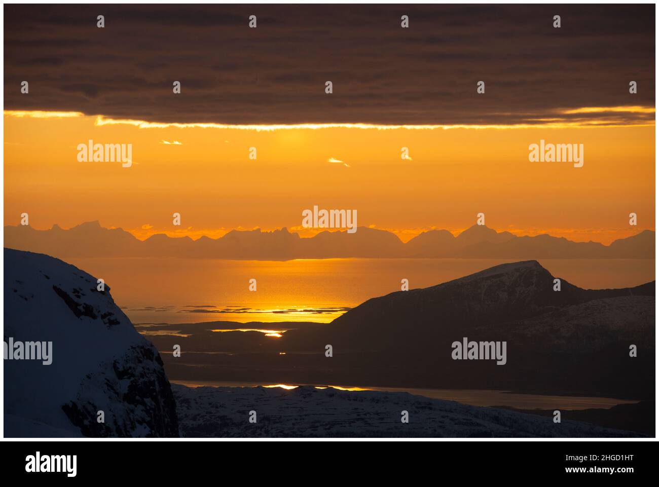 Bellissimo tramonto a Lofoten, Norvegia Foto Stock