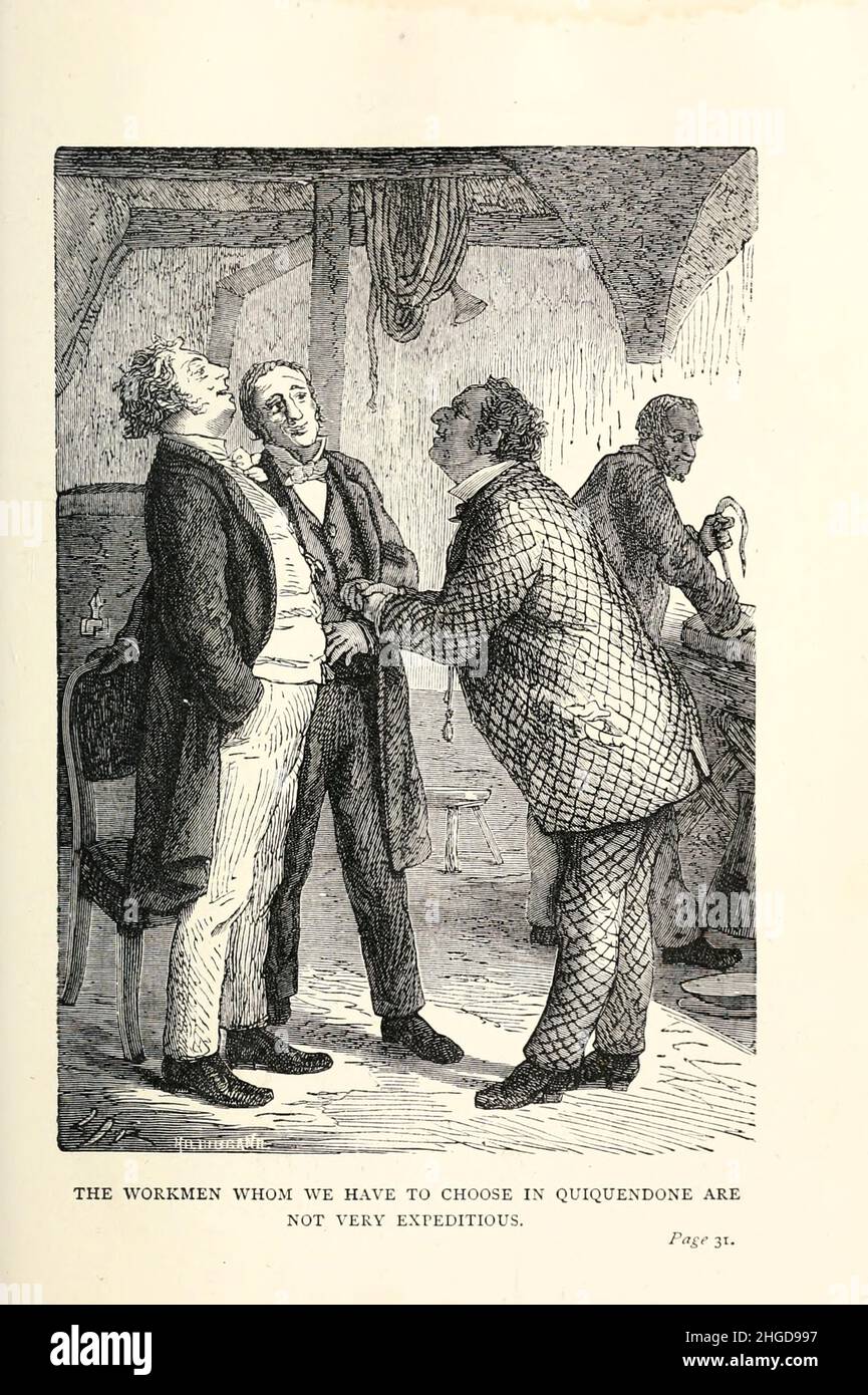 Gli operai, che abbiamo dovuto scegliere in Ouiquendone, non sono molto rapidi dall'esperimento del Dr. Ox (in francese: Une fantaisie du docteur Ox, 'A Fantasy of Doctor Ox') è una storia di fantascienza divertente dello scrittore francese Jules Verne, pubblicata nel 1872. Descrive un esperimento di un Dr. Ox, ed è ispirato dagli effetti reali o presunti dell'ossigeno sulle cose viventi. Il contesto della storia è l'immaginario villaggio di Quiquendone nelle Fiandre Occidentali (Belgio) i cui cittadini sono descritti come persone "benefare", sagge, prudenti, socievoli, con anche tentatori, ospitale, forse un po' pesante Foto Stock