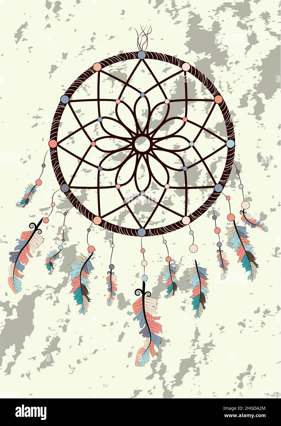 Native American Indian dream catcher tradizionale simbolo. Scheda