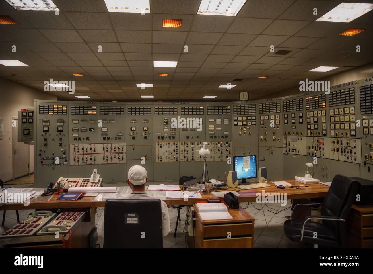 Sala di controllo 1 della centrale di Chernobyl Foto Stock