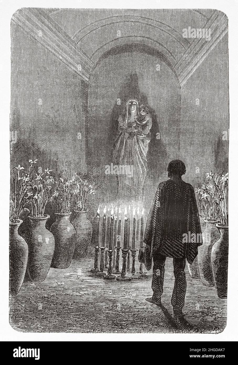 Cappella in Lauramarca, distretto di Ocongate, provincia di Quispicanchi, regione di Cusco, Perù meridionale. Sud America. Vecchia illustrazione incisa del 19th secolo da Journey Across South America di Paul Marcoy, le Tour du Monde 1870 Foto Stock