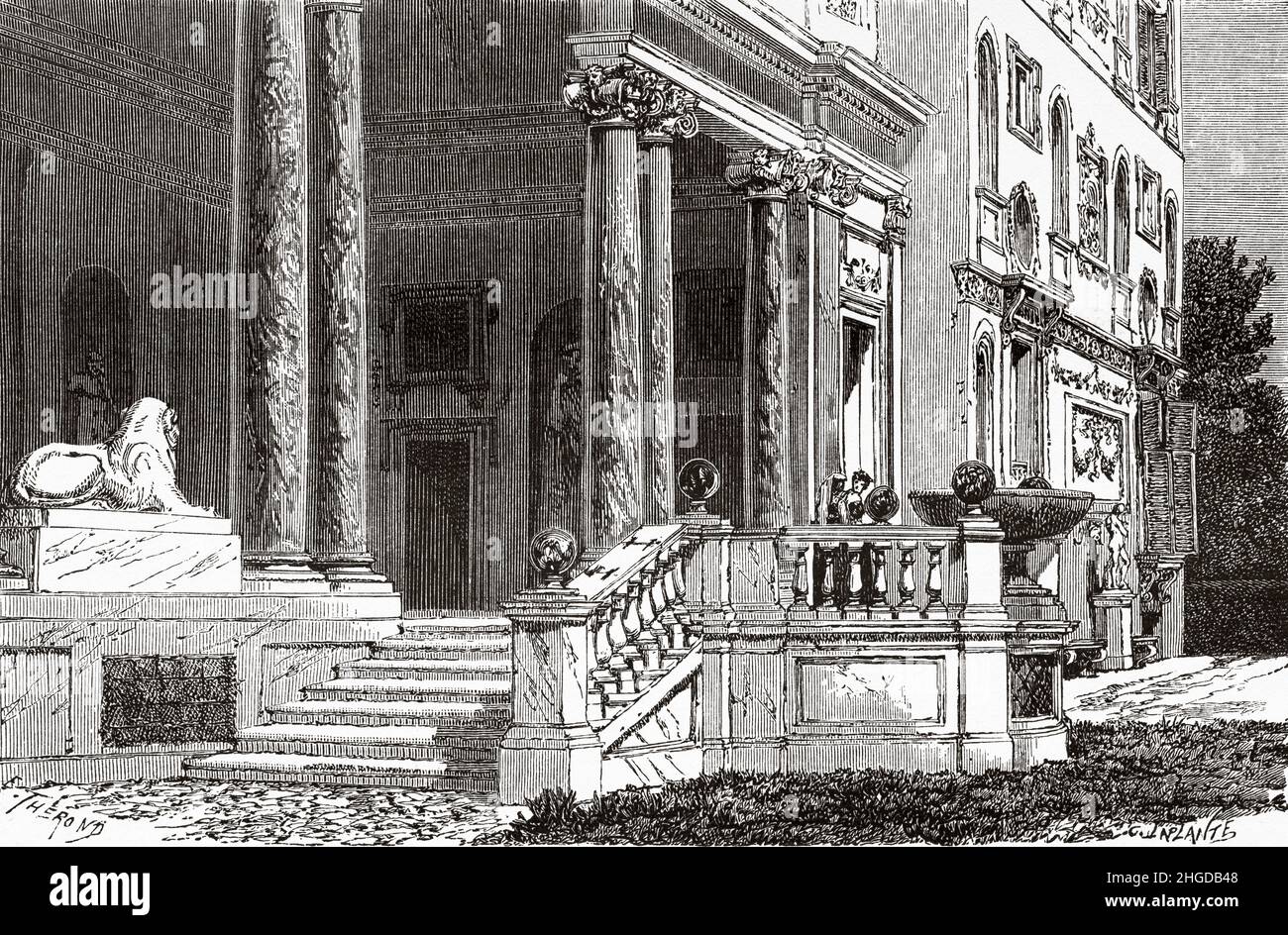 Villa Medici, sede dell'Accademia di Francia, Roma. Italia, Europa. Antica illustrazione incisa del 19th secolo da Trip to Rome di Francis Wey, le Tour du Monde 1870 Foto Stock