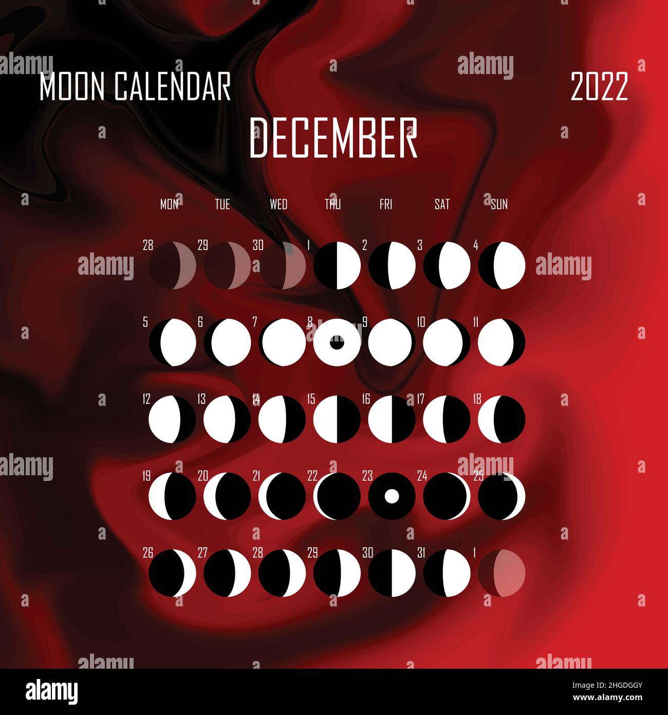 Dicembre 2022 Calendario Luna. Disegno astrologico del calendario. planner. Luogo  per gli adesivi. Mese ciclo planner mockup. Bianco e nero isolato Immagine e  Vettoriale - Alamy
