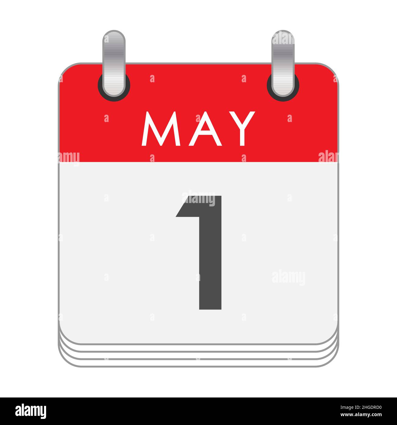 Maggio 1. Una foglia del calendario flip con la data del 1 maggio. Stile piatto. Illustrazione Vettoriale