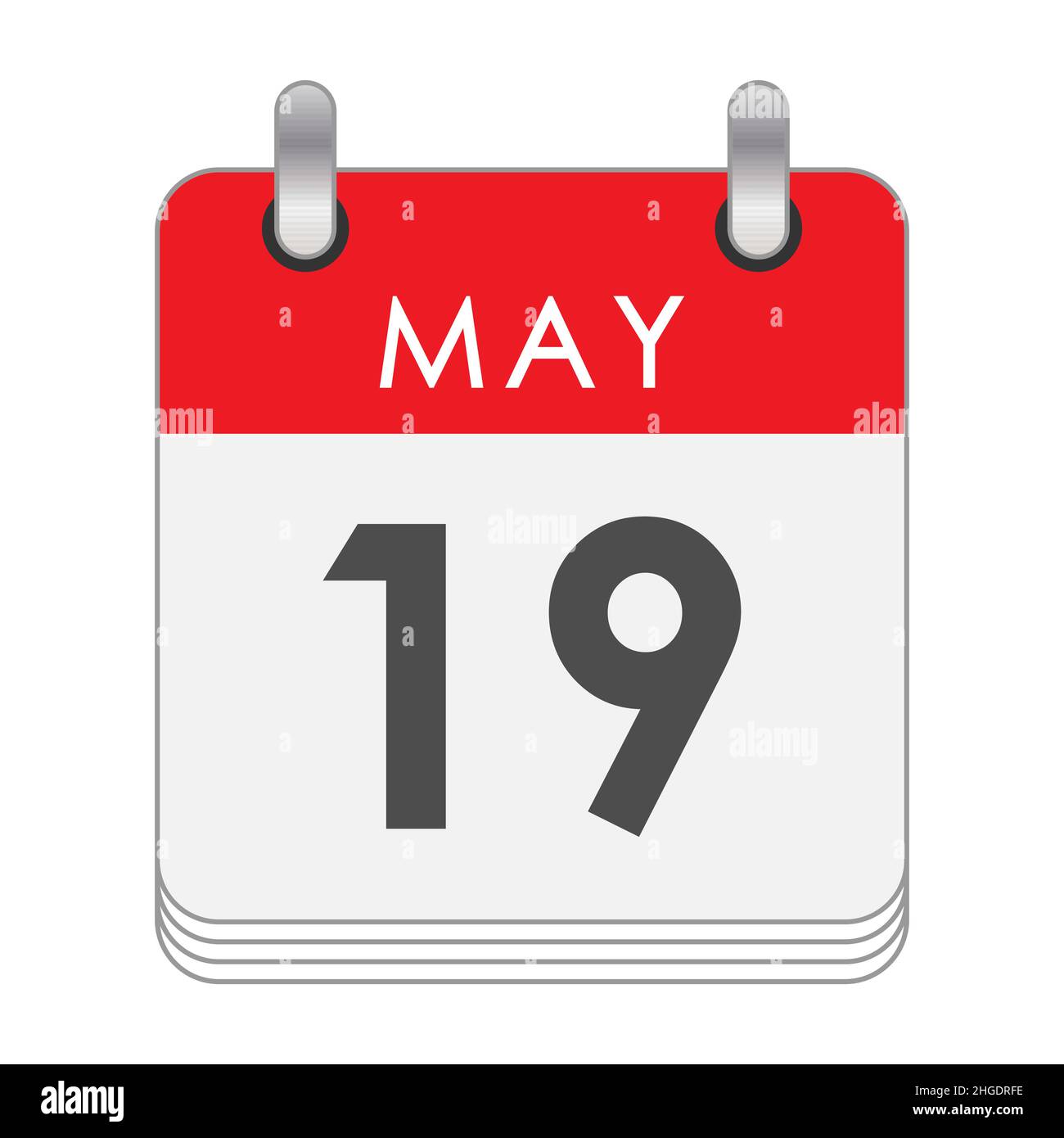 Maggio 19. Una foglia del calendario flip con la data del 19 maggio. Stile piatto. Illustrazione Vettoriale