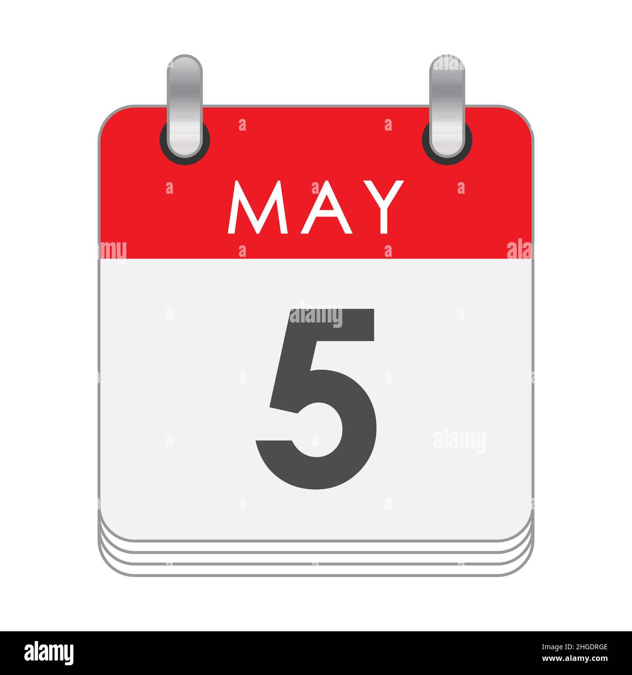 Maggio 5. Una foglia del calendario flip con la data del 5 maggio. Stile piatto. Illustrazione Vettoriale