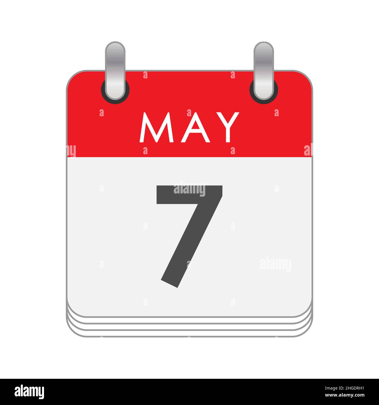 Maggio 7. Una foglia del calendario flip con la data del 7 maggio. Stile piatto. Illustrazione Vettoriale