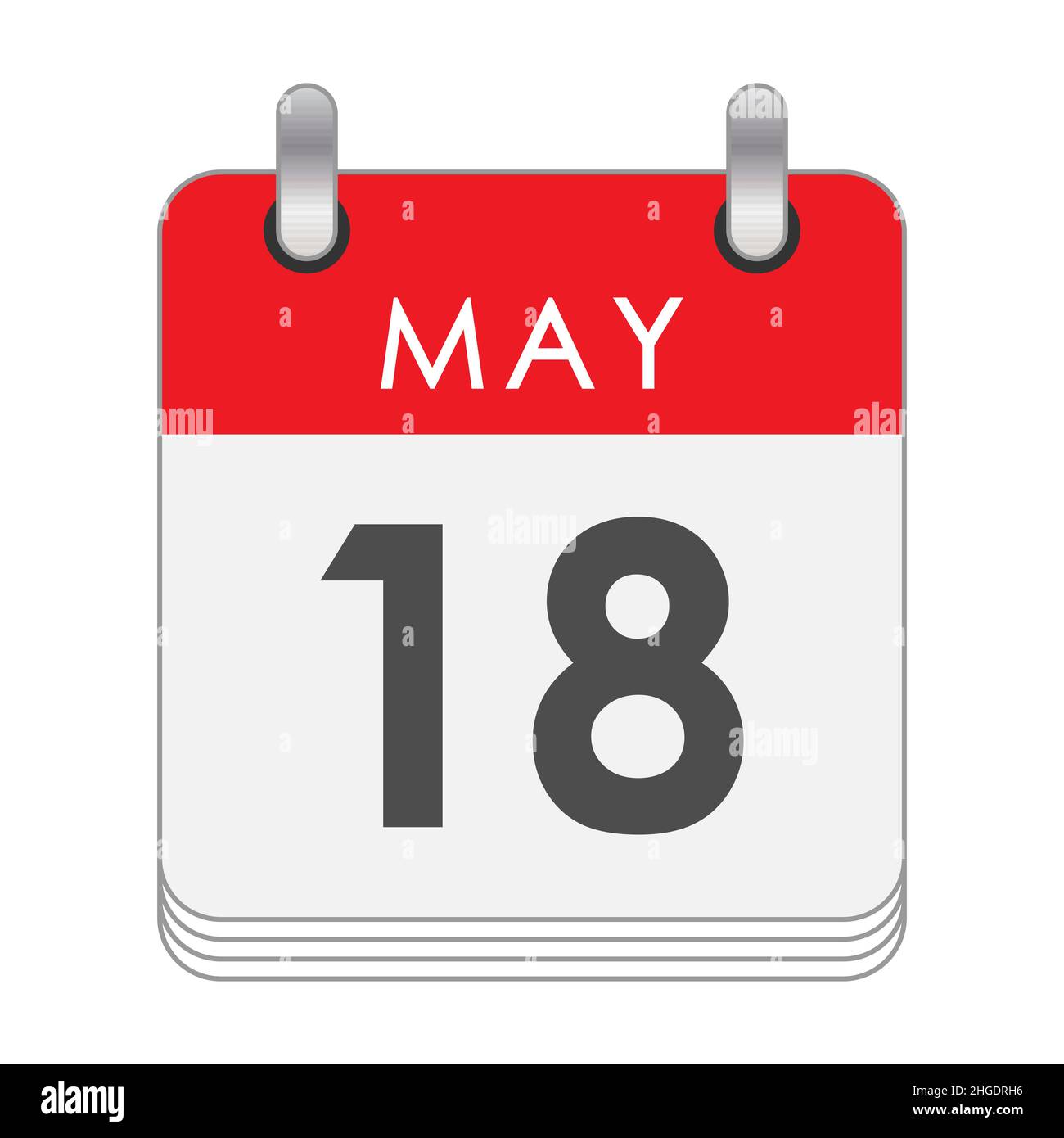 Maggio 18. Una foglia del calendario flip con la data del 18 maggio. Stile piatto. Illustrazione Vettoriale