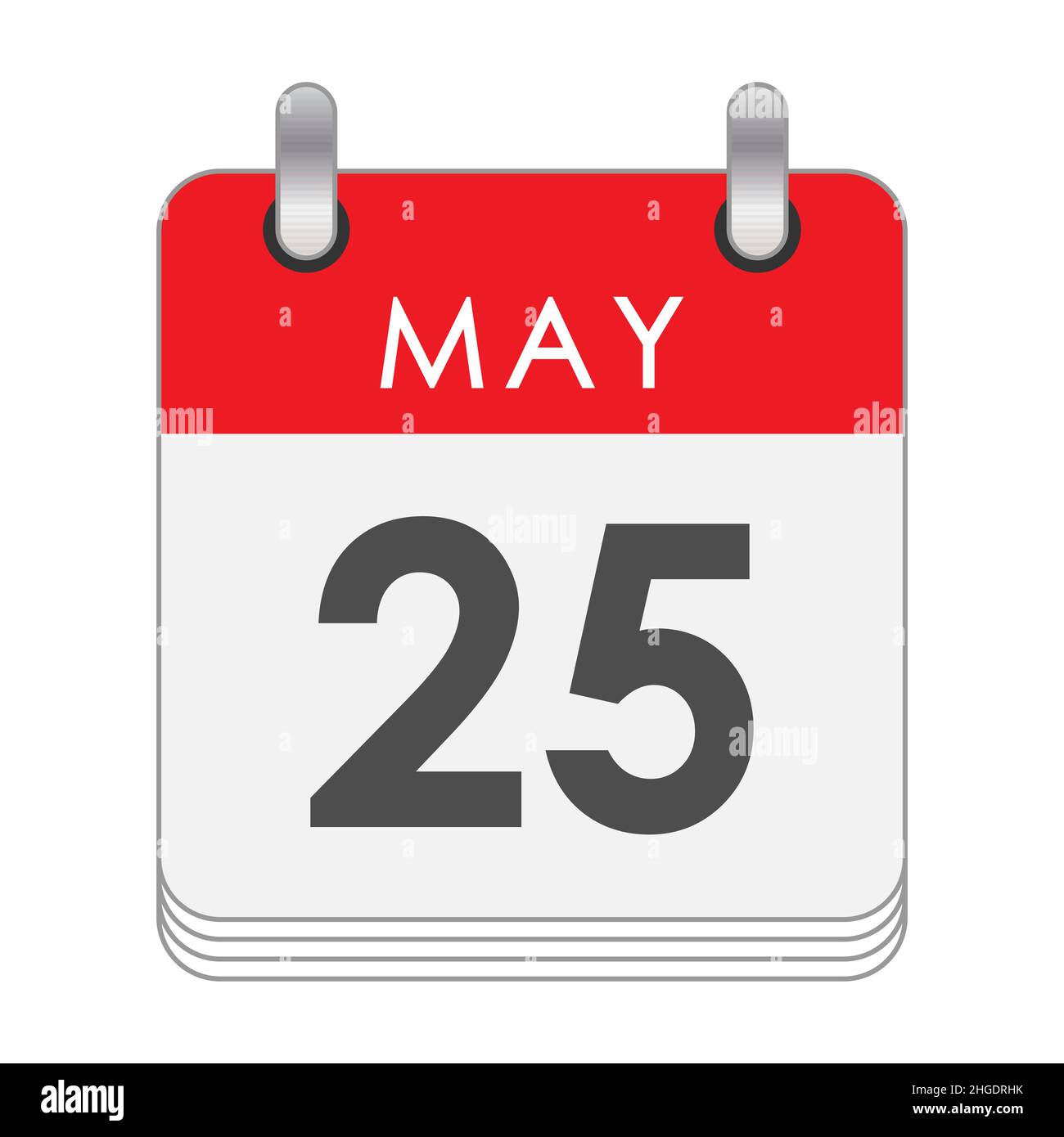 Maggio 25. Una foglia del calendario flip con la data del 25 maggio. Stile piatto. Illustrazione Vettoriale