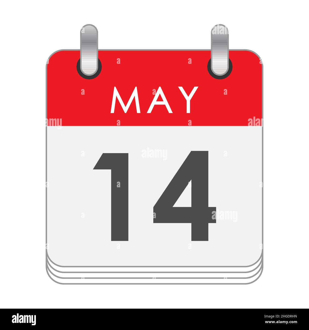 Maggio 14. Una foglia del calendario flip con la data del 14 maggio. Stile piatto. Illustrazione Vettoriale