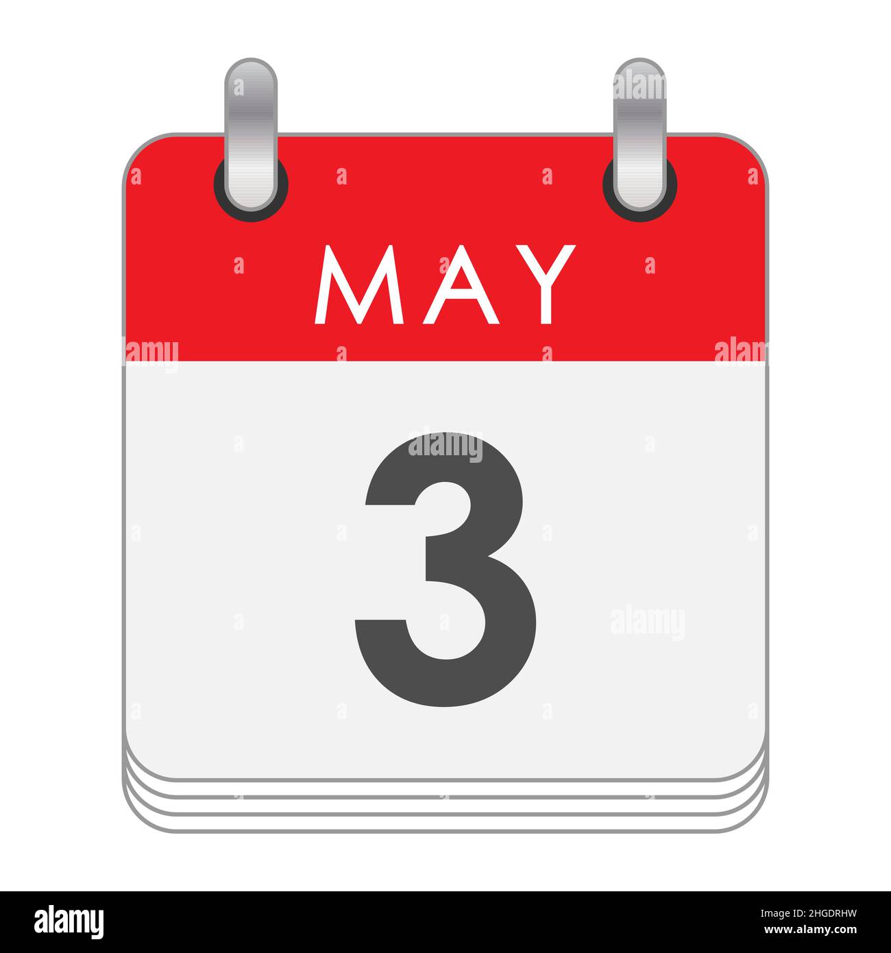 Maggio 3. Una foglia del calendario flip con la data del 3 maggio. Stile piatto. Illustrazione Vettoriale
