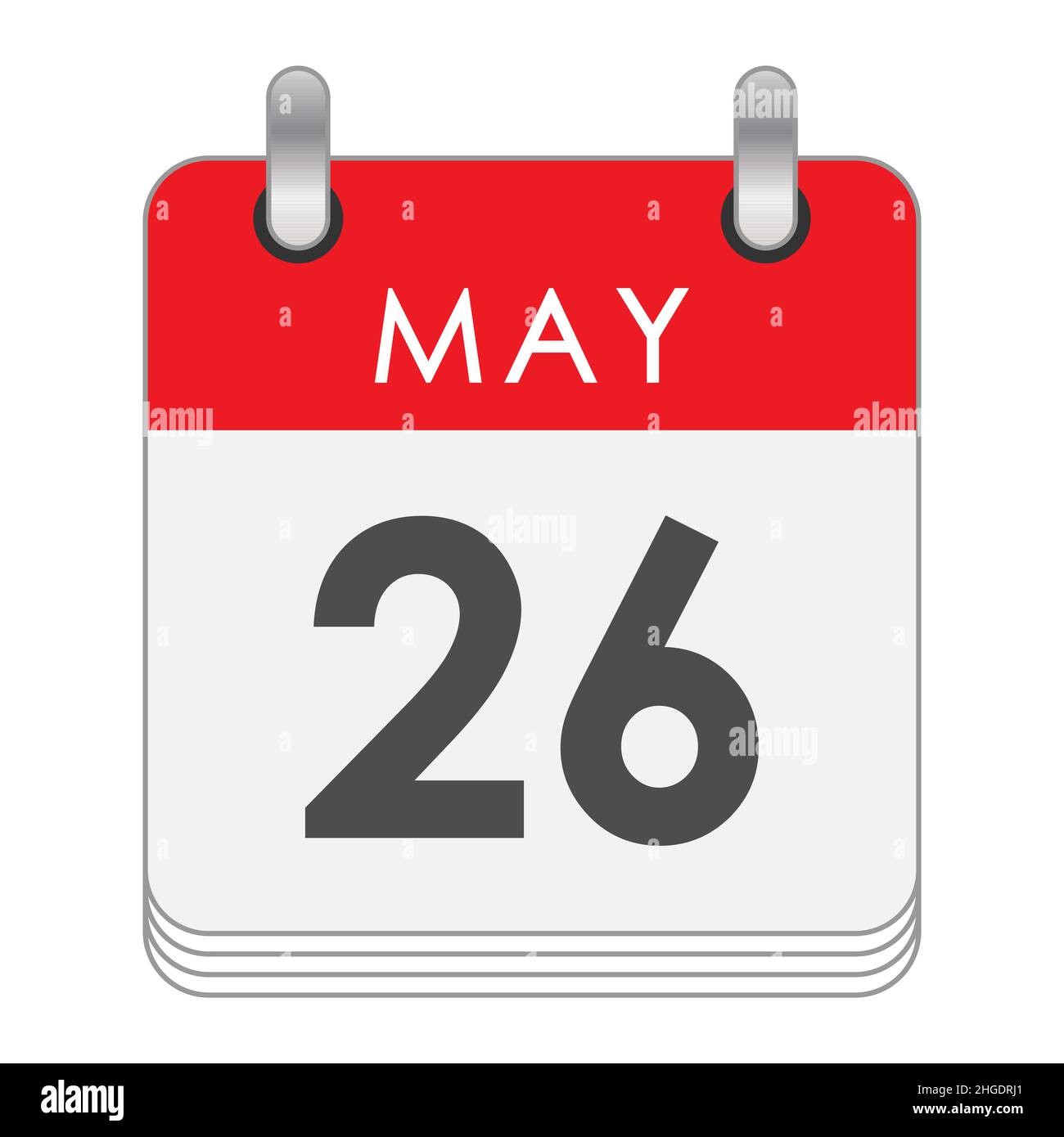Maggio 26. Una foglia del calendario flip con la data del 26 maggio. Stile piatto. Illustrazione Vettoriale