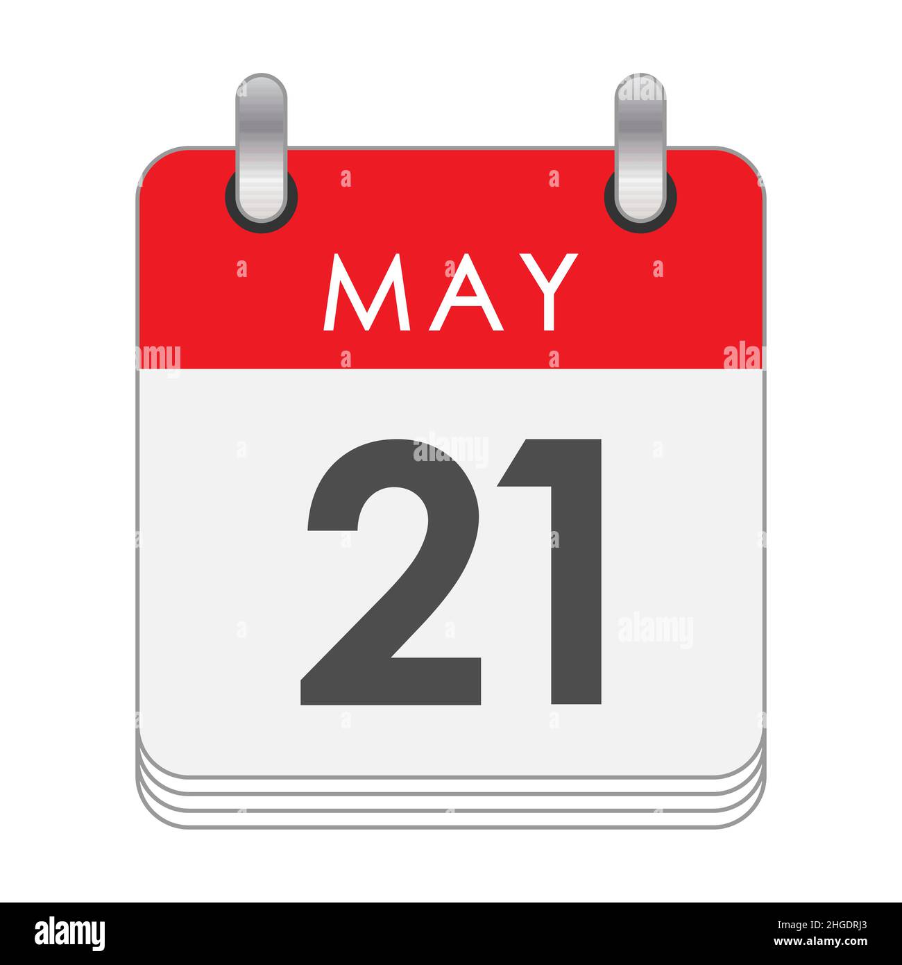 Maggio 21. Una foglia del calendario flip con la data del 21 maggio. Stile piatto. Illustrazione Vettoriale