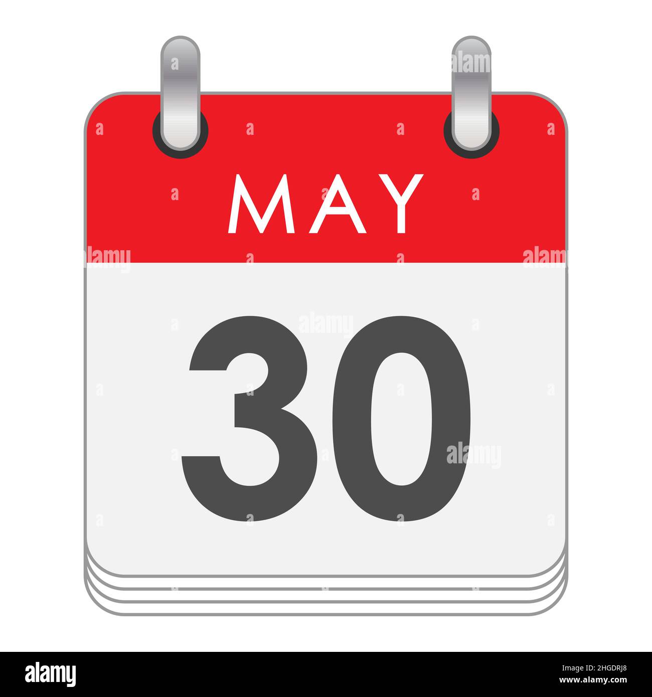 Maggio 30. Una foglia del calendario flip con la data del 30 maggio. Stile piatto. Illustrazione Vettoriale