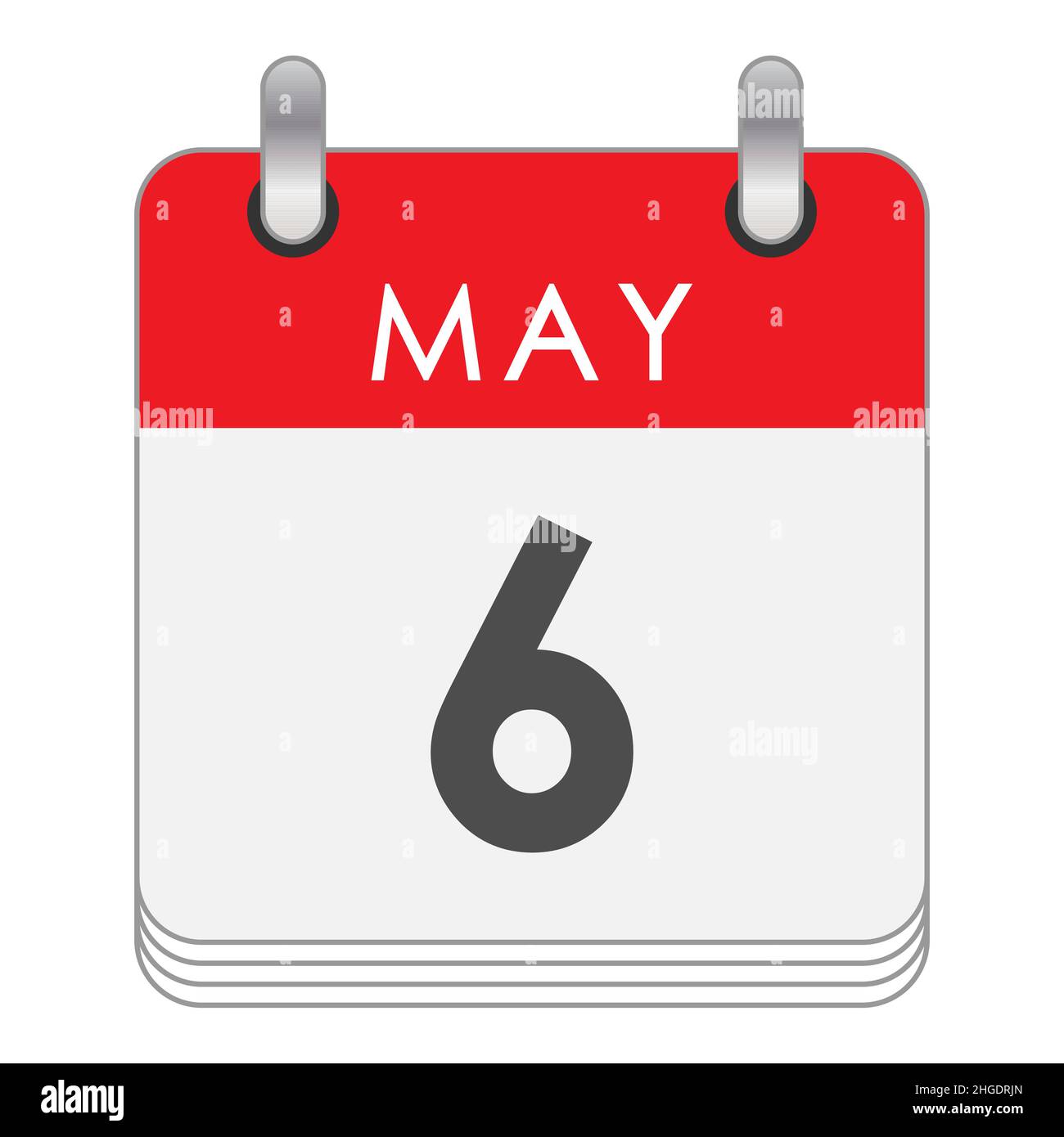Maggio 6. Una foglia del calendario flip con la data del 6 maggio. Stile piatto. Illustrazione Vettoriale
