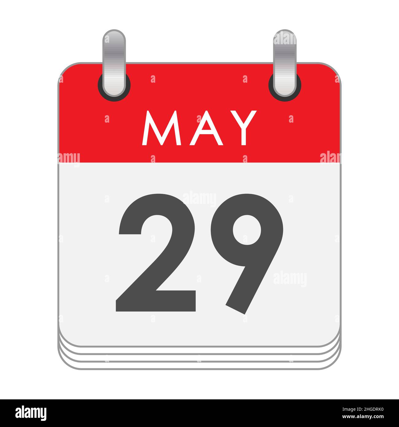 Maggio 29. Una foglia del calendario flip con la data del 29 maggio. Stile piatto. Illustrazione Vettoriale