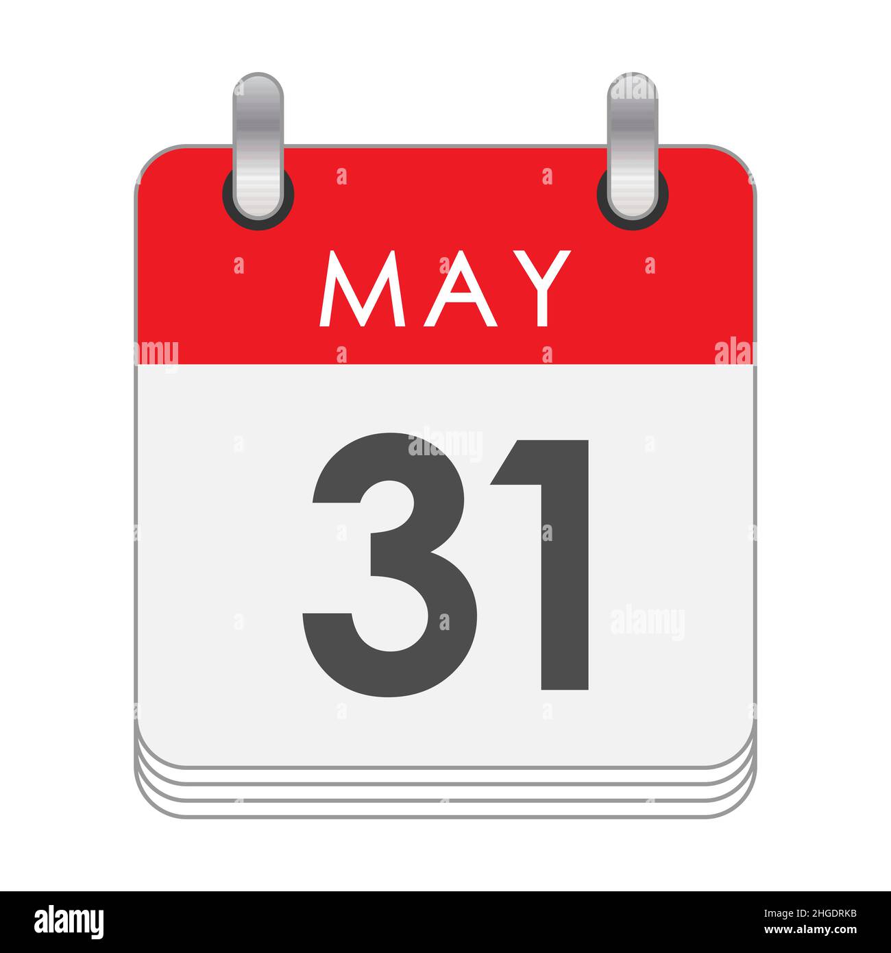 Maggio 31. Una foglia del calendario flip con la data del 31 maggio. Stile piatto. Illustrazione Vettoriale