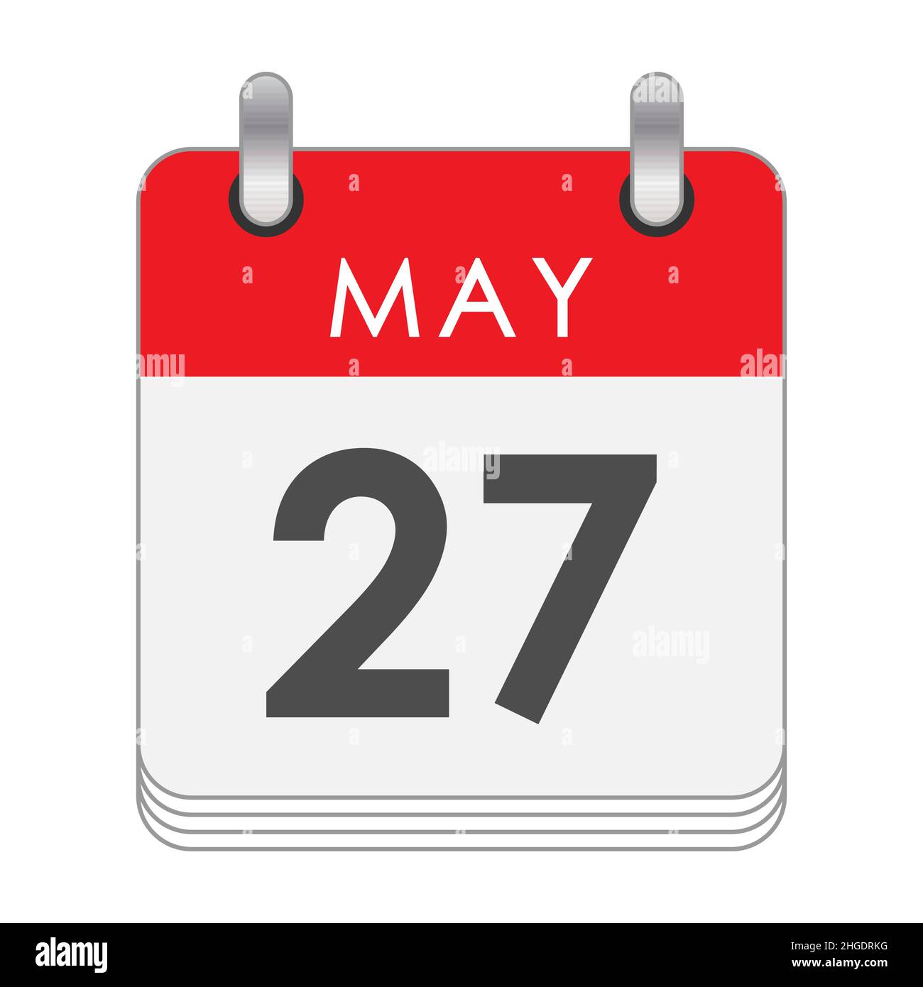 Maggio 27. Una foglia del calendario flip con la data del 27 maggio. Stile piatto. Illustrazione Vettoriale