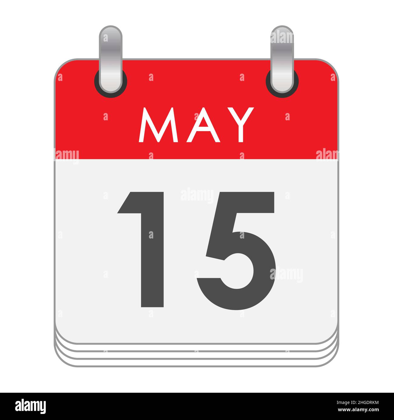 Maggio 15. Una foglia del calendario flip con la data del 15 maggio. Stile piatto. Illustrazione Vettoriale