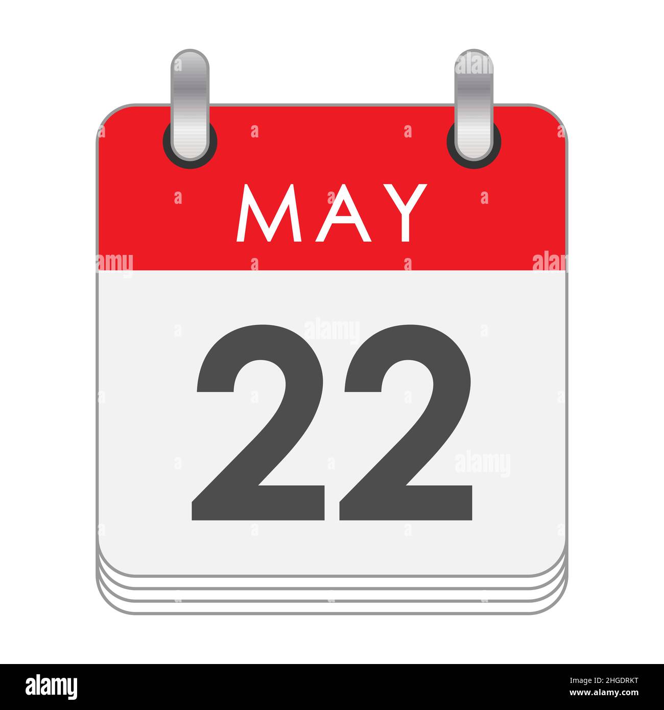 Maggio 22. Una foglia del calendario flip con la data del 22 maggio. Stile piatto. Illustrazione Vettoriale