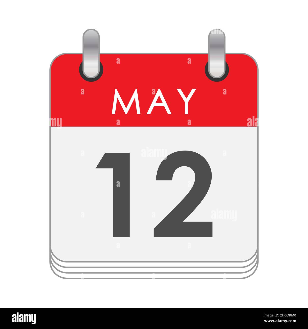Maggio 12. Una foglia del calendario flip con la data del 12 maggio. Stile piatto. Illustrazione Vettoriale