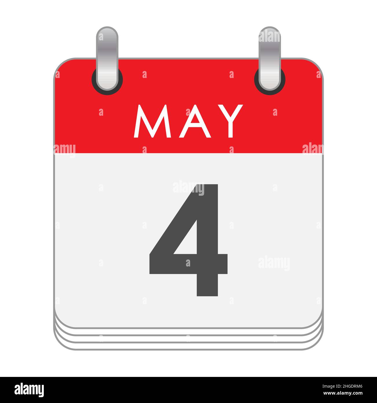 Maggio 4. Una foglia del calendario flip con la data del 4 maggio. Stile piatto. Illustrazione Vettoriale