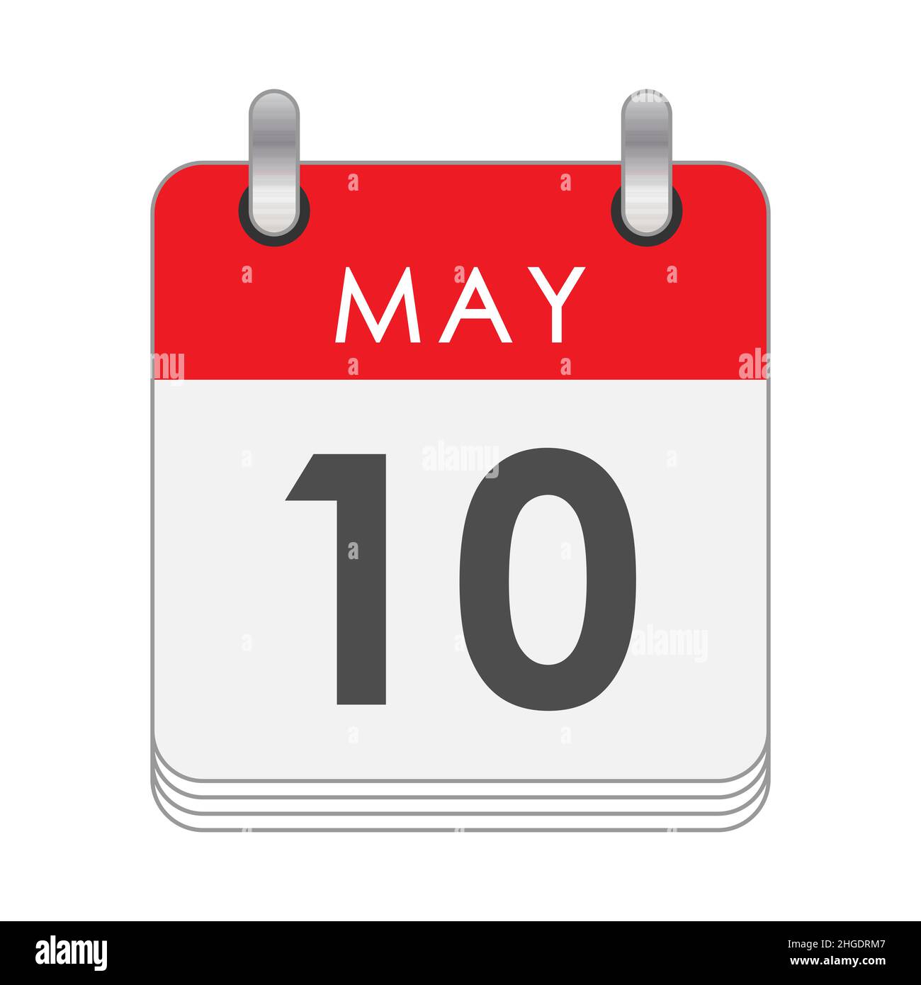 Maggio 10. Una foglia del calendario flip con la data del 10 maggio. Stile piatto. Illustrazione Vettoriale