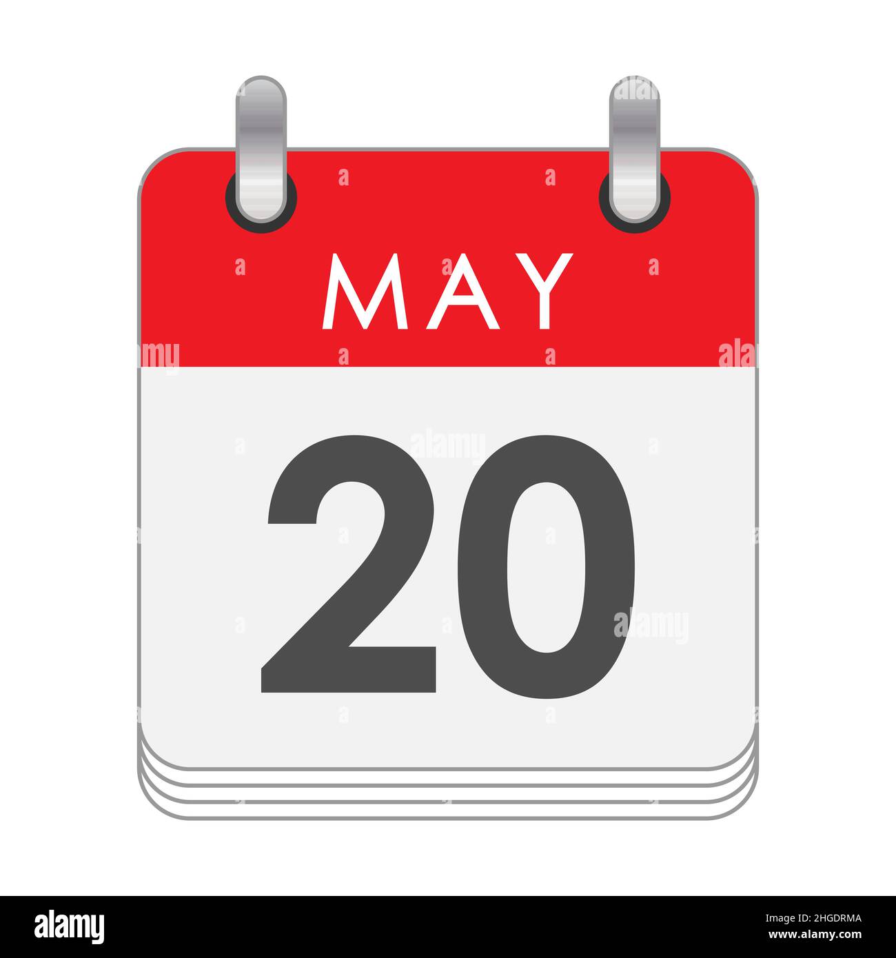 Maggio 20. Una foglia del calendario flip con la data del 20 maggio. Stile piatto. Illustrazione Vettoriale