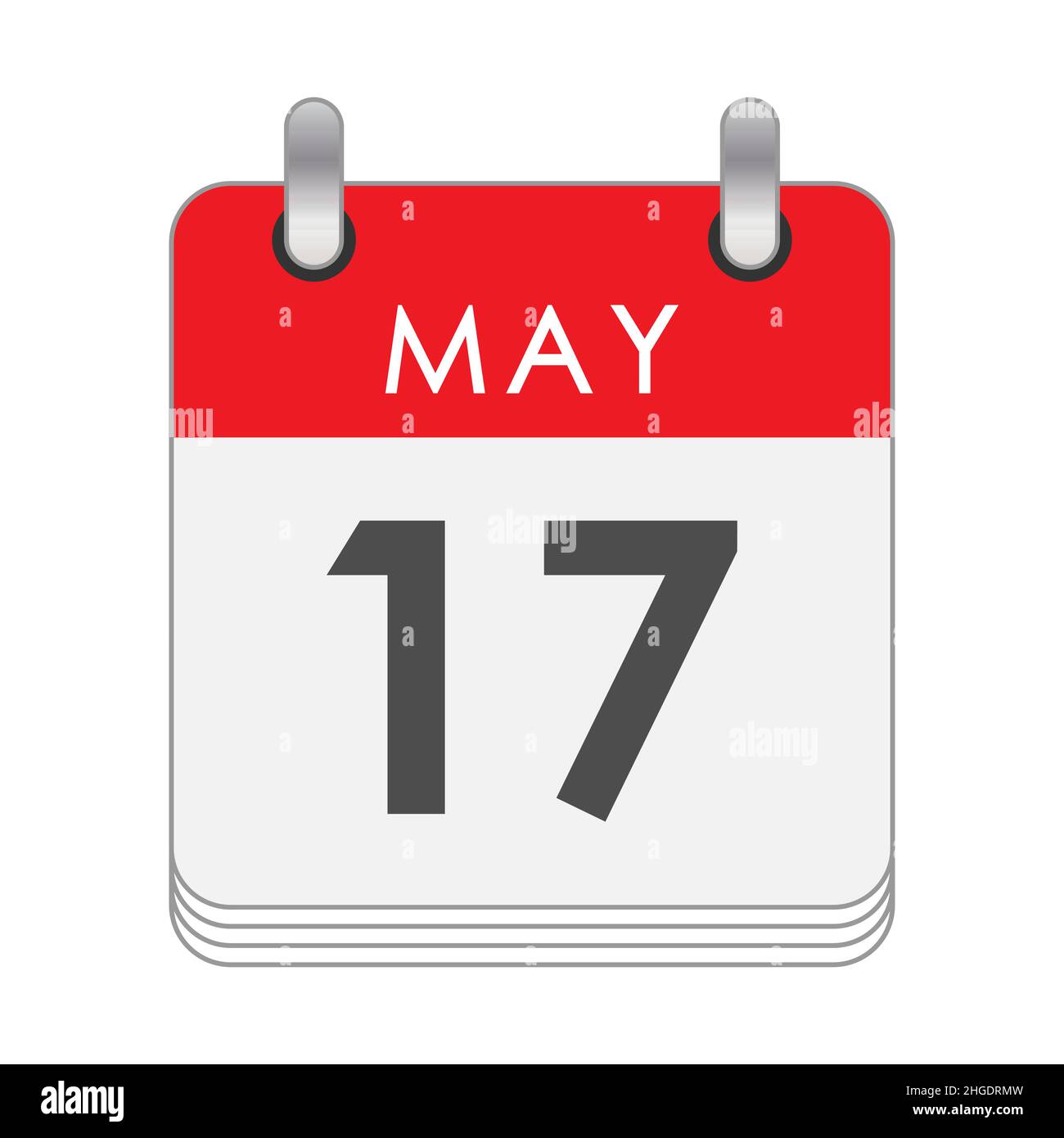 Maggio 17. Una foglia del calendario flip con la data del 17 maggio. Stile piatto. Illustrazione Vettoriale