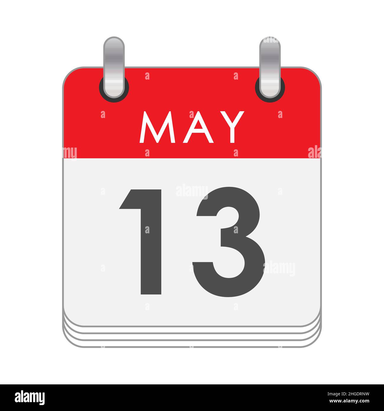 Maggio 13. Una foglia del calendario flip con la data del 13 maggio. Stile piatto. Illustrazione Vettoriale