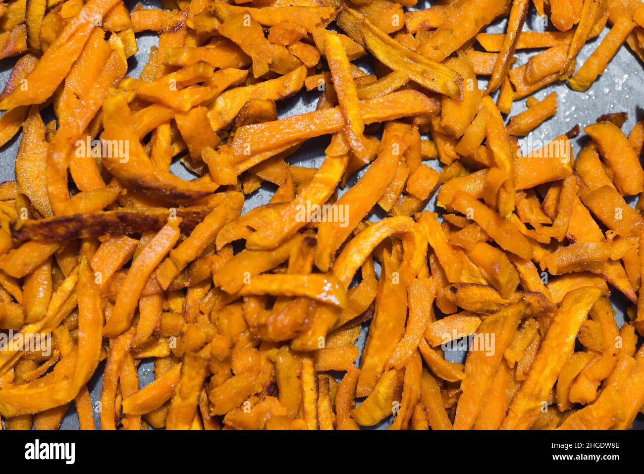 Patate dolci fritte e affette, Ipomoea Batatas Foto Stock