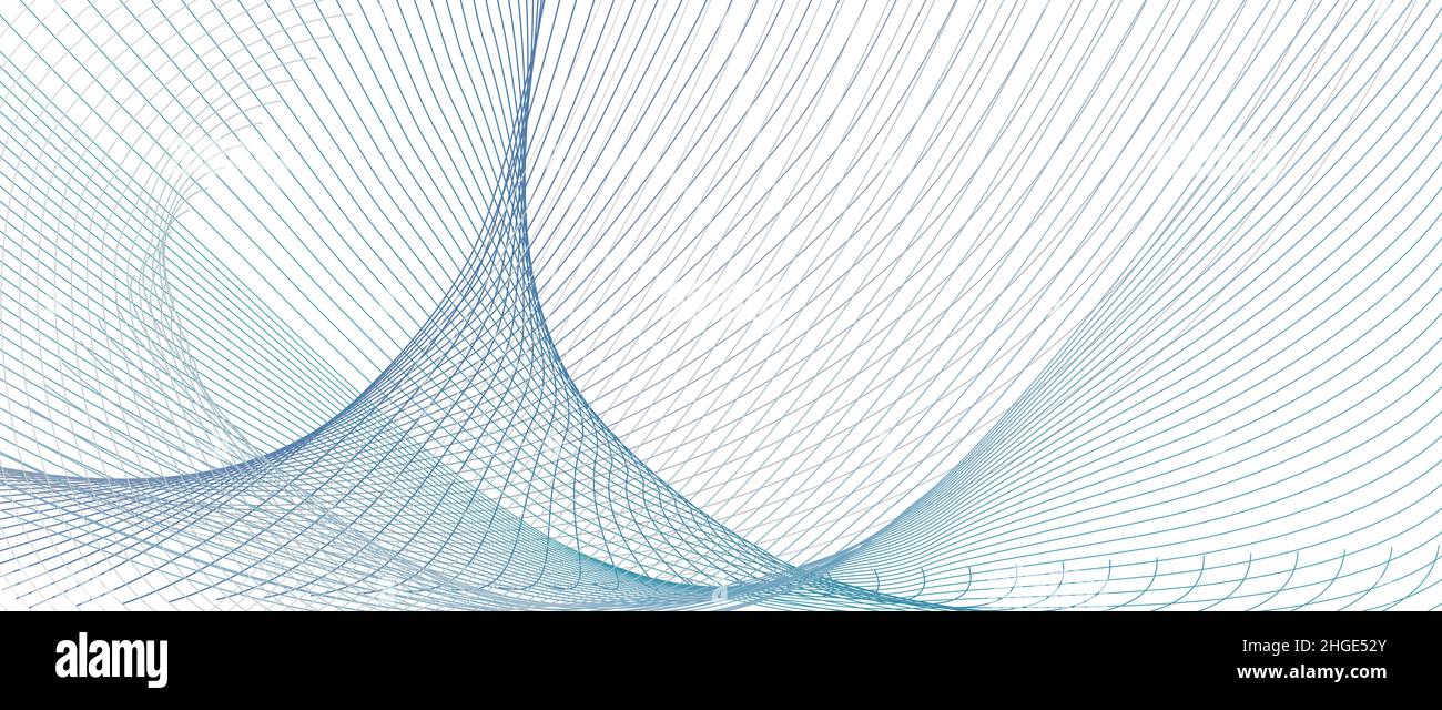 Linea blu, grigia, design art, concetto industriale. Curve sottili vettoriali. Sfondo bianco. Design tecnologico. Banner astratto futuristico. EPS10 Illustrazione Vettoriale