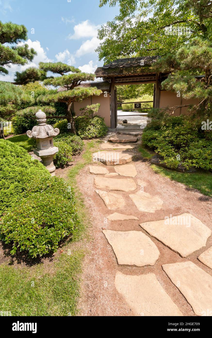 Area dell'isola Giapponese al Chicago Botanic Garden, Illinois, USA Foto Stock