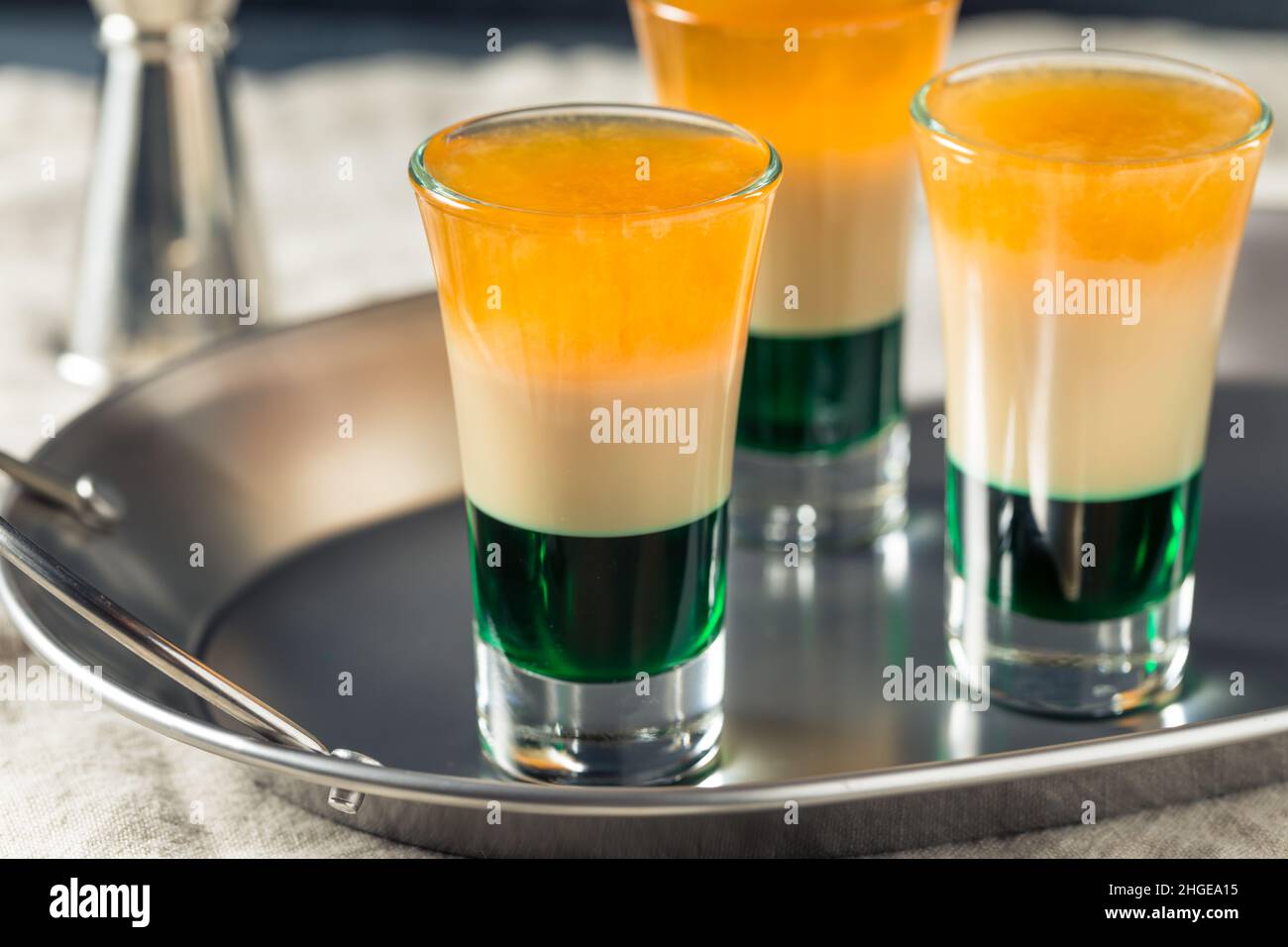 Boozy St Patricks Day Irish Flag Shots Ready to drink Foto Stock