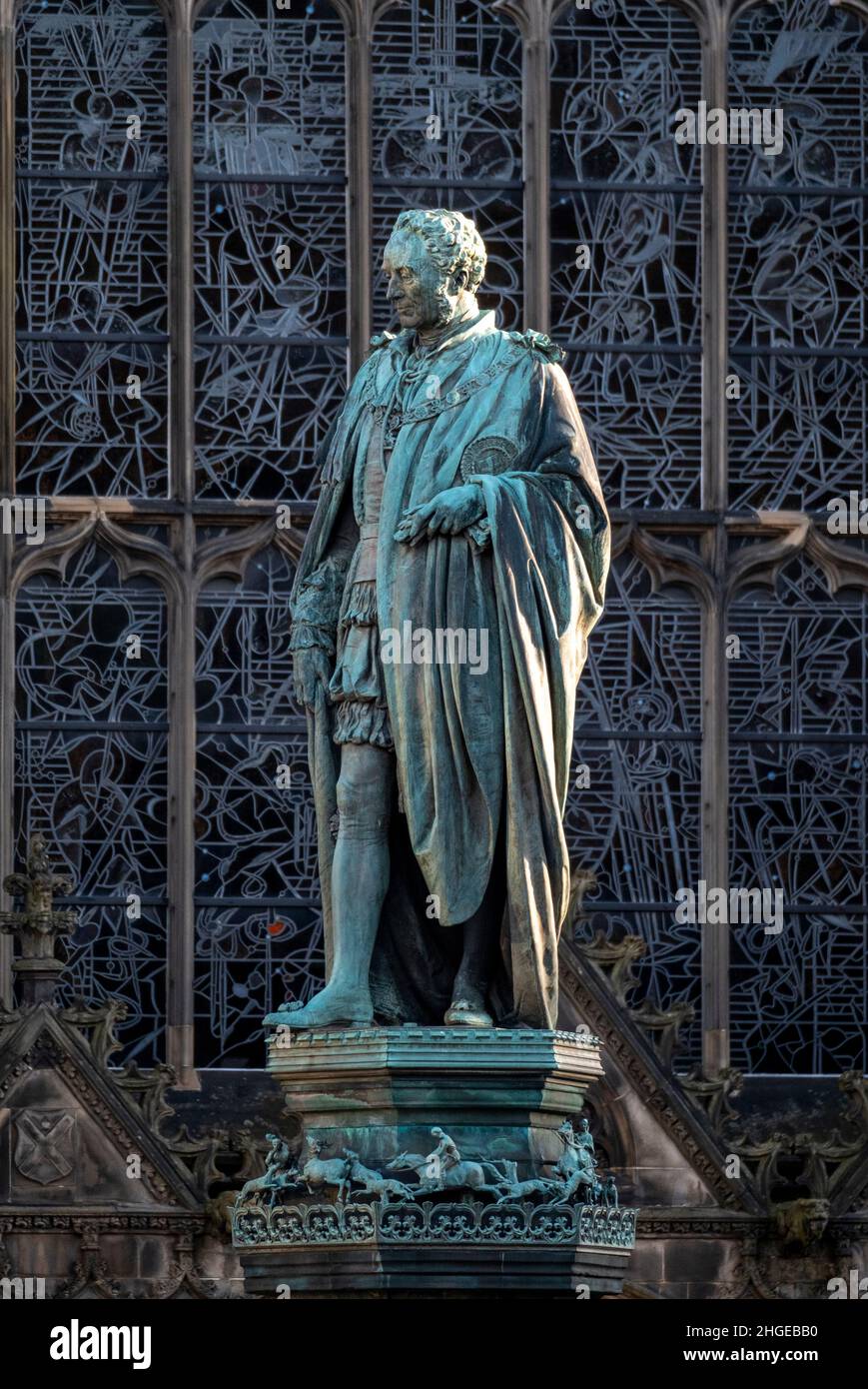 Statua del Duca di Buccleuch fuori dalla cattedrale di St Giles, Edimburgo, Scozia Foto Stock