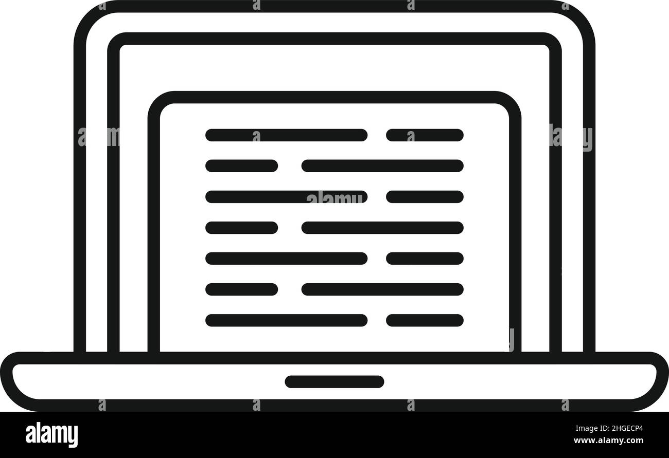 Vettore di contorno dell'icona della classe laptop. Libro virtuale. Computer di studio Illustrazione Vettoriale