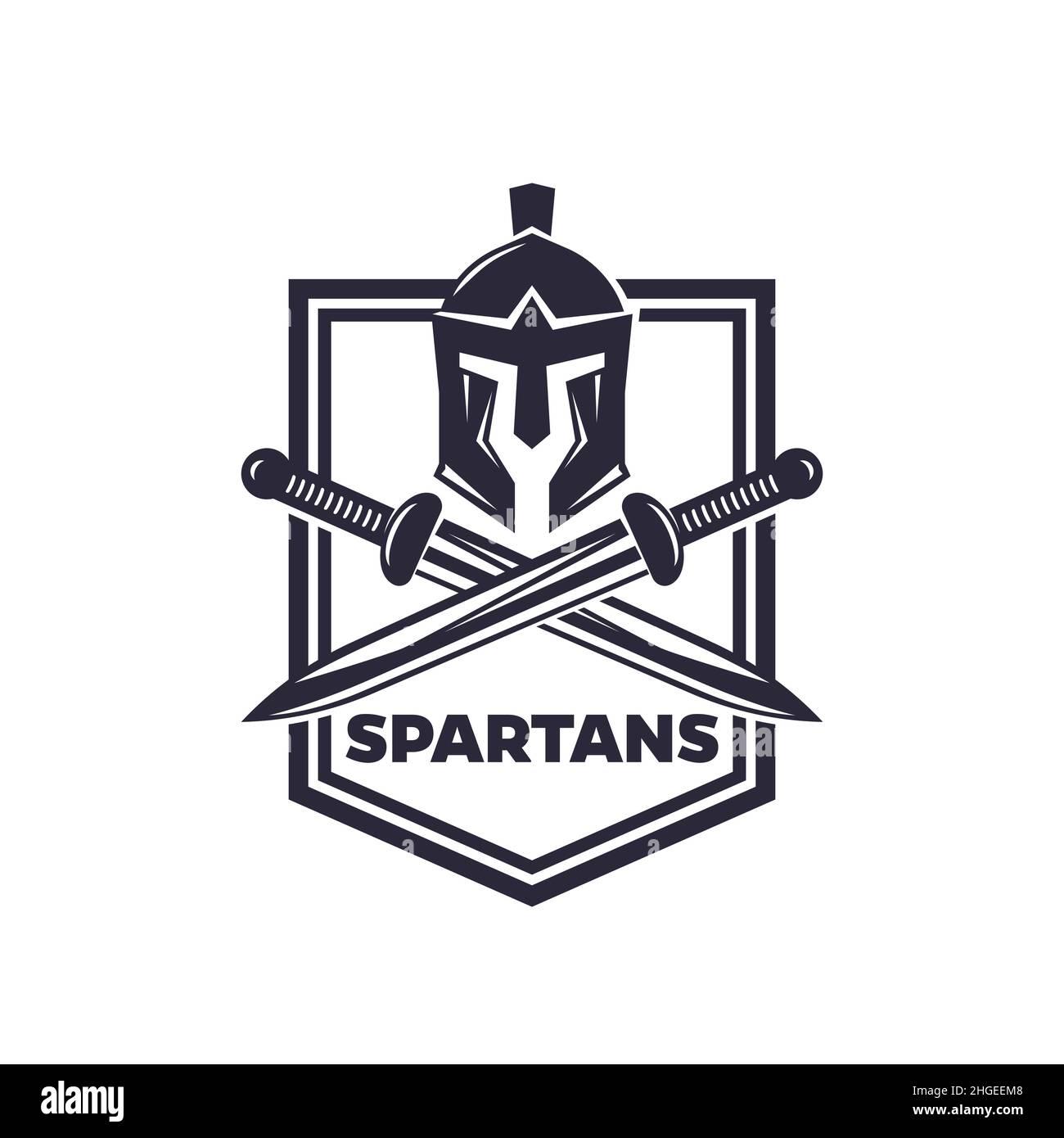 Emblema vettoriale Spartans con casco e spade Illustrazione Vettoriale
