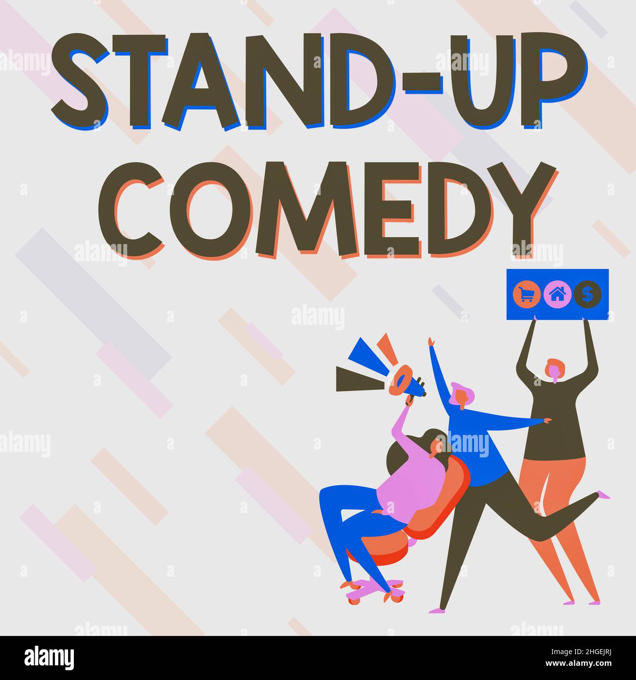 Scrittura a mano segno Stand up Comedy, Conceptual photo uno stile comico in cui un comico recita storie umoristiche Donna disegno seduta Holding Megaphone ma Foto Stock