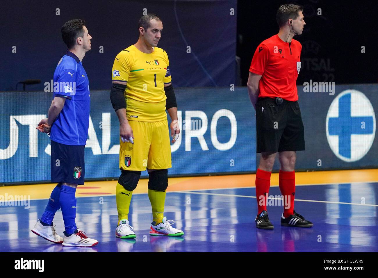 GRONINGEN, PAESI BASSI - GENNAIO 20: Il futsal italiano Stefano Mammarella durante la partita maschile Futsal Euro 2022 Group B tra Italia e Finlandia a Martiniplaza il 20 Gennaio 2022 a Groningen, Paesi Bassi (Foto di Andre Weening/Orange Pictures) Foto Stock