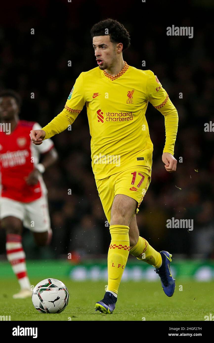 LONDRA, REGNO UNITO. GEN 20th Curtis Jones di Liverpool in palla durante la partita della Carabao Cup tra Arsenal e Liverpool all'Emirates Stadium di Londra giovedì 20th gennaio 2022. (Credit: Tom West | MI News) Credit: MI News & Sport /Alamy Live News Foto Stock