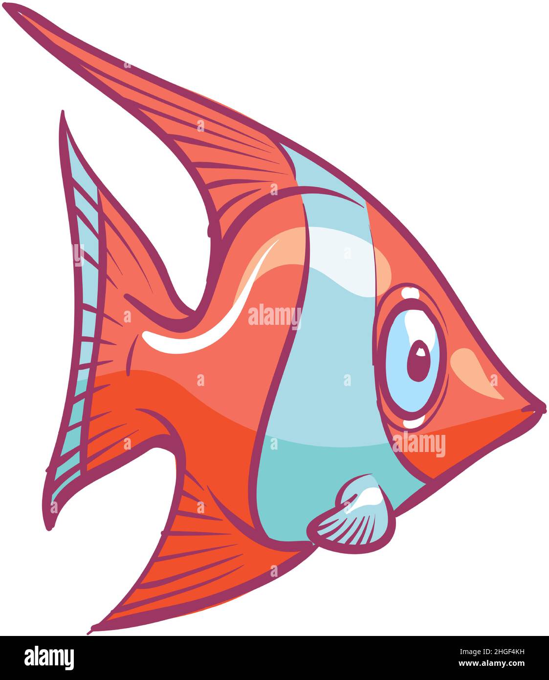 Pesce angelo rosso. Divertente cartoon pesce. Culla dell'acquario per bambini Illustrazione Vettoriale