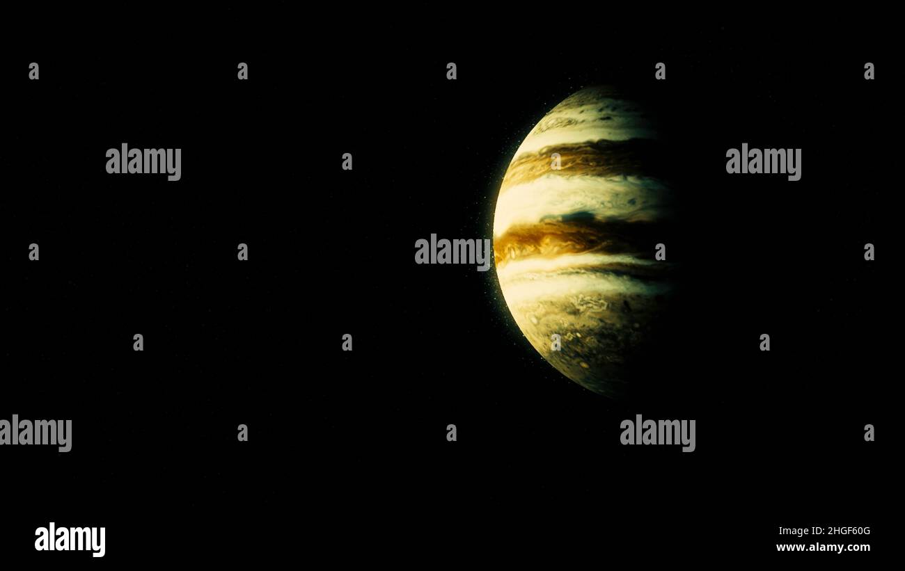 Pianeta incandescente che ruota su sfondo nero, sfondo scientifico astratto. Un pianeta d'oro che gira nello spazio, il concetto dell'universo Foto Stock
