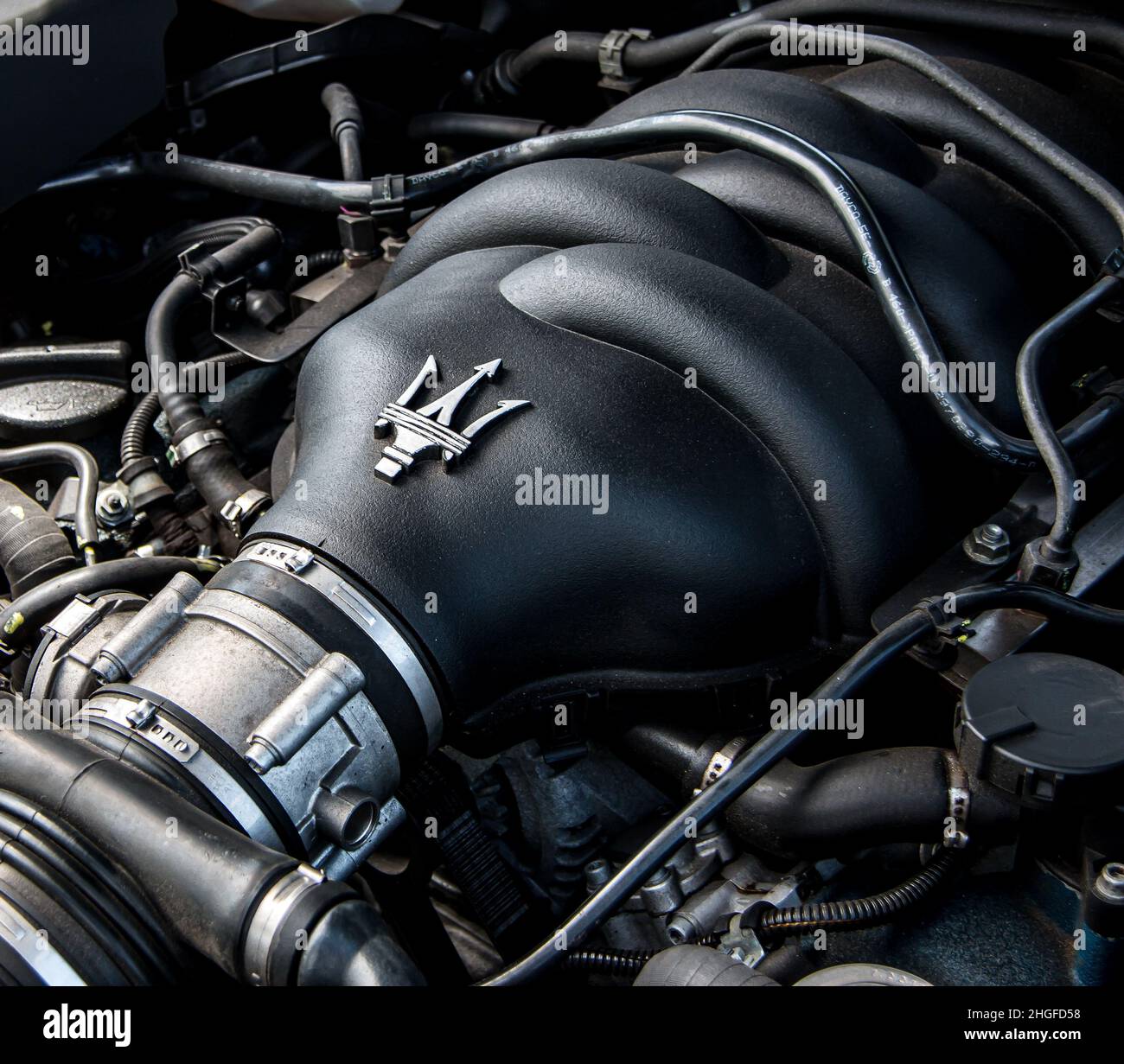 Motore Maserati M139 V8 di una Maserati Quattroporte Serie V. Foto Stock