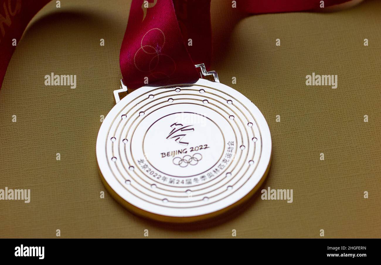 14 gennaio 2022, Pechino, Cina. Medaglia d'oro dei XXIV Giochi Olimpici