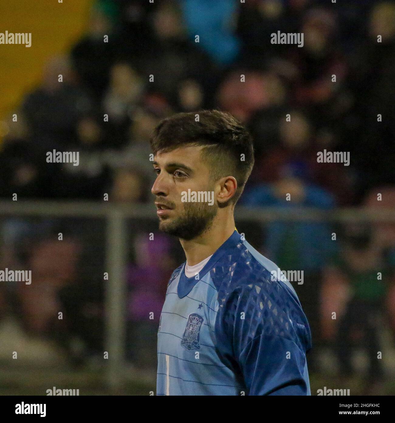 Shamrock Park, Portadown, Irlanda del Nord Regno Unito. 22 marzo 2018. Calcio Internazionale - 2019 UEFA Under 21 Championship Qualifier - Gruppo 2 - Irlanda del Nord / Spagna. Il portiere spagnolo Antonio Sivera (1) Foto Stock
