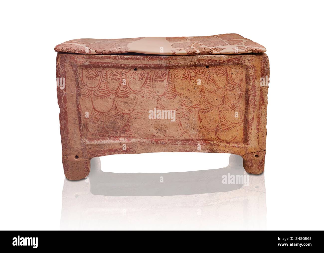 Vasellame miceneo Larnax coffin con copertura e disegno dipinto, 1300 - 1250 a.C., tomba di Vraserka !. BC . Museo del sito archeologico di Micene, Grecia. A l Foto Stock