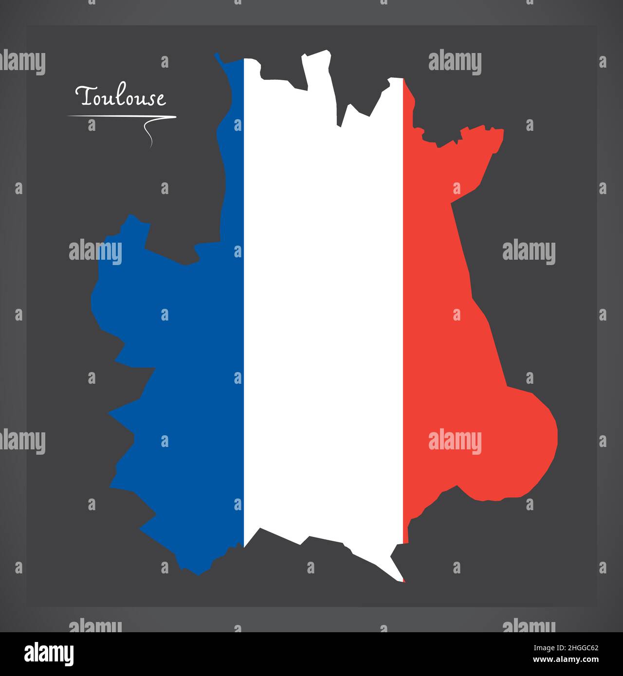Mappa di Tolosa con illustrazione della bandiera nazionale francese Illustrazione Vettoriale